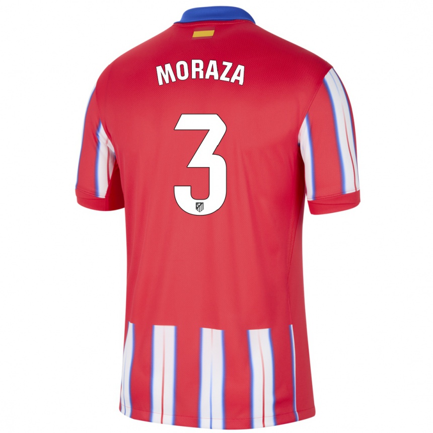 Kids Football Ainhoa Moraza #3 Red White Blue Home Jersey 2024/25 T-Shirt Australia