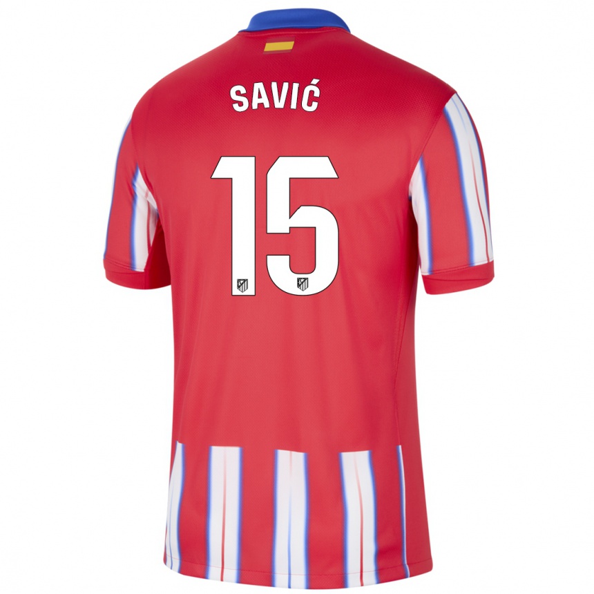 Kids Football Stefan Savic #15 Red White Blue Home Jersey 2024/25 T-Shirt Australia