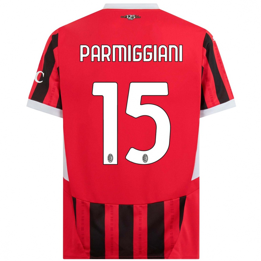 Kids Football Pietro Parmiggiani #15 Red Black Home Jersey 2024/25 T-Shirt Australia