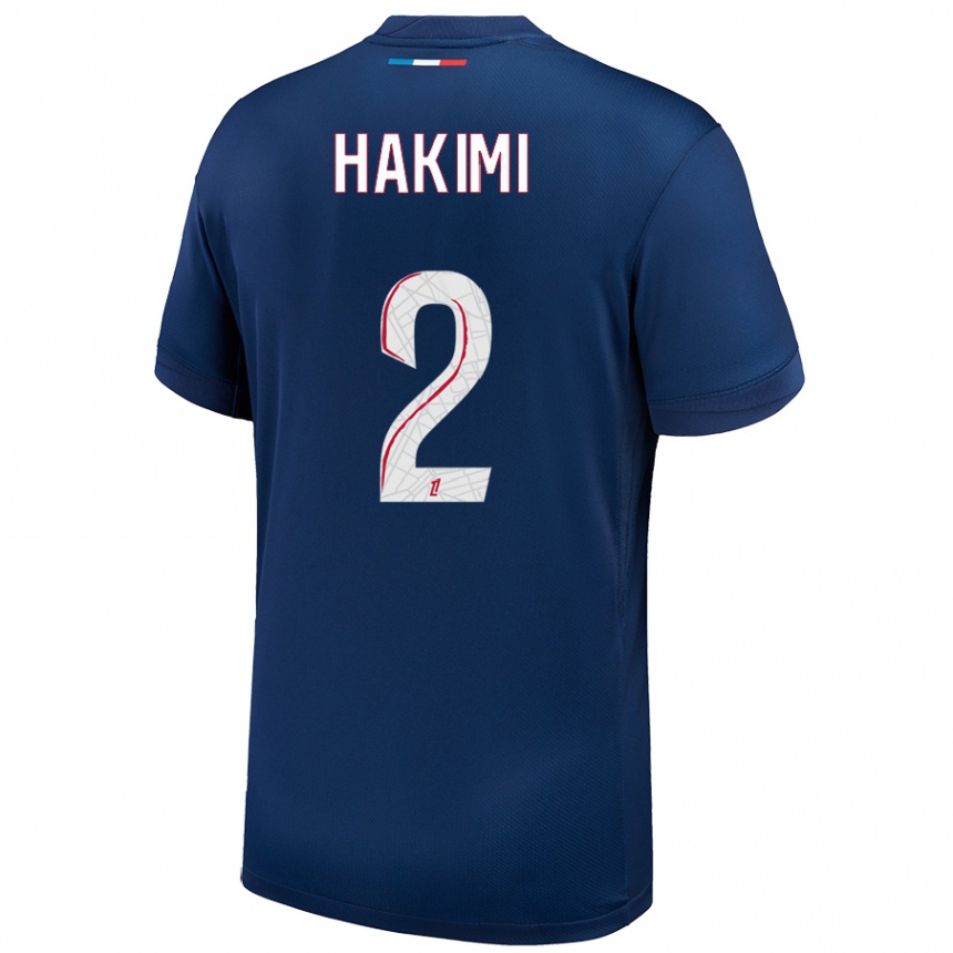 Kids Football Achraf Hakimi #2 Navy Blue White Home Jersey 2024/25 T-Shirt Australia