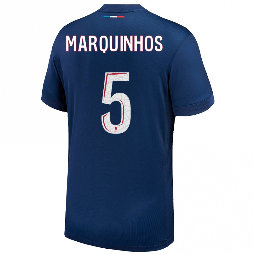 Kids Football Marquinhos #5 Navy Blue White Home Jersey 2024/25 T-Shirt Australia