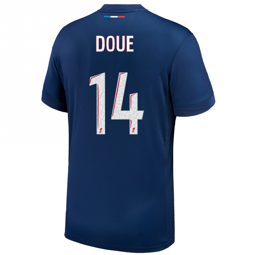 Kids Football Désiré Doué #14 Navy Blue White Home Jersey 2024/25 T-Shirt Australia