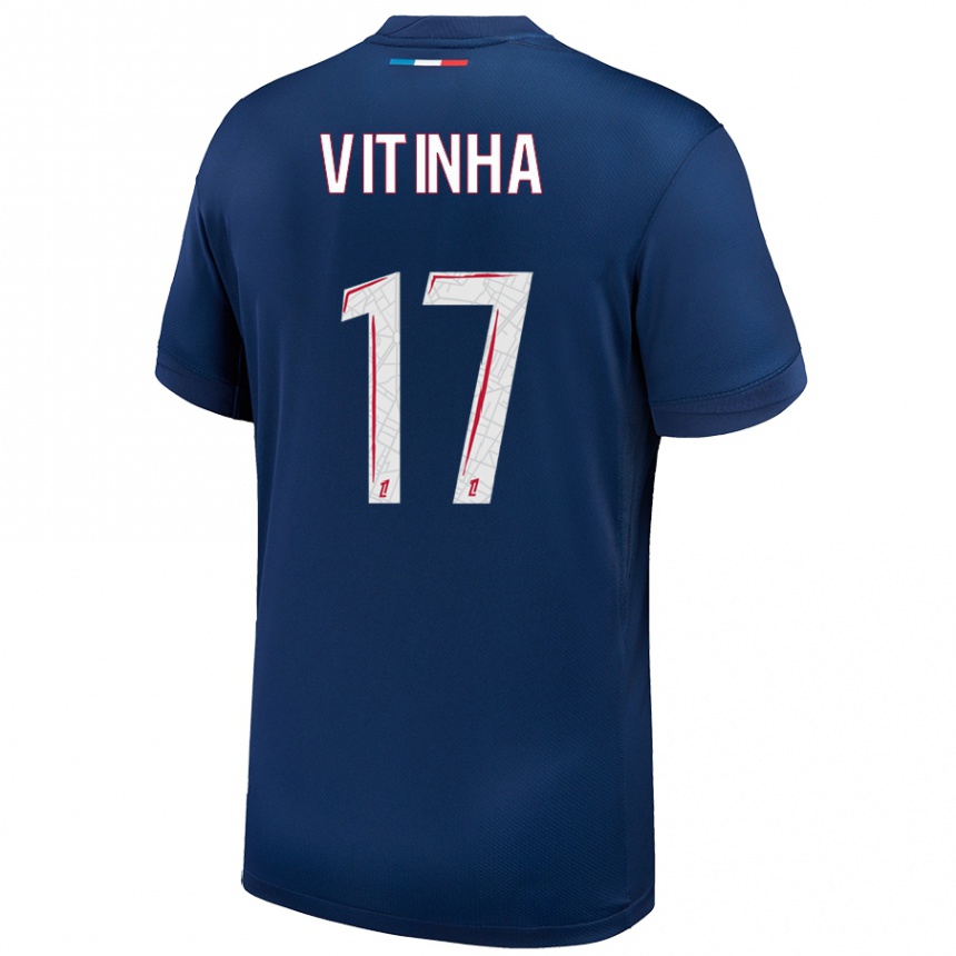 Kids Football Vitinha #17 Navy Blue White Home Jersey 2024/25 T-Shirt Australia