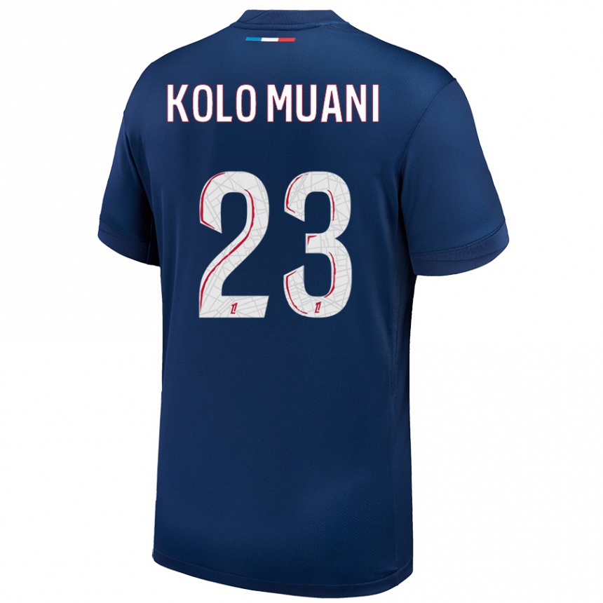 Kids Football Randal Kolo Muani #23 Navy Blue White Home Jersey 2024/25 T-Shirt Australia