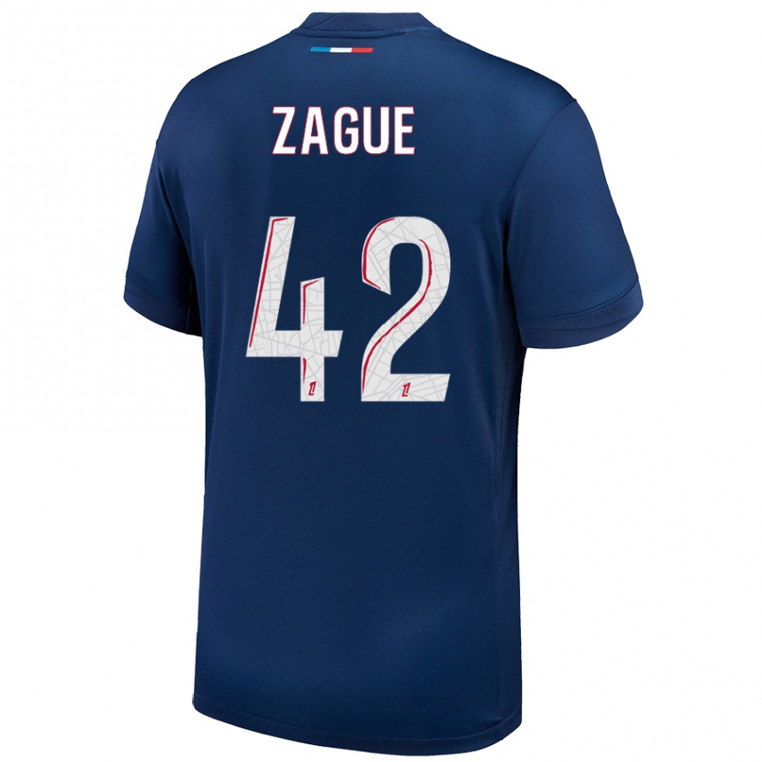 Kids Football Yoram Zague #42 Navy Blue White Home Jersey 2024/25 T-Shirt Australia