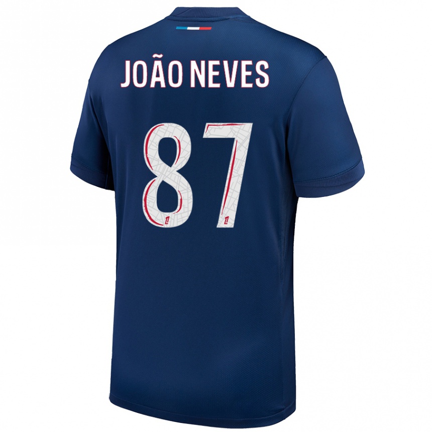 Kids Football João Neves #87 Navy Blue White Home Jersey 2024/25 T-Shirt Australia