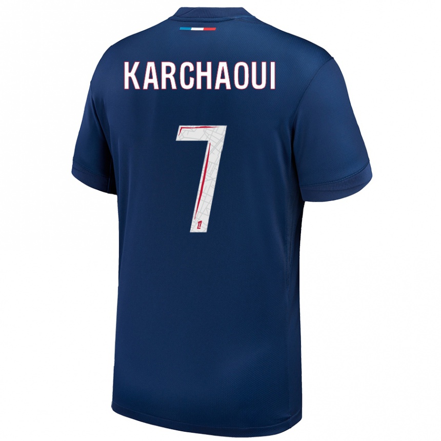 Kids Football Sakina Karchaoui #7 Navy Blue White Home Jersey 2024/25 T-Shirt Australia