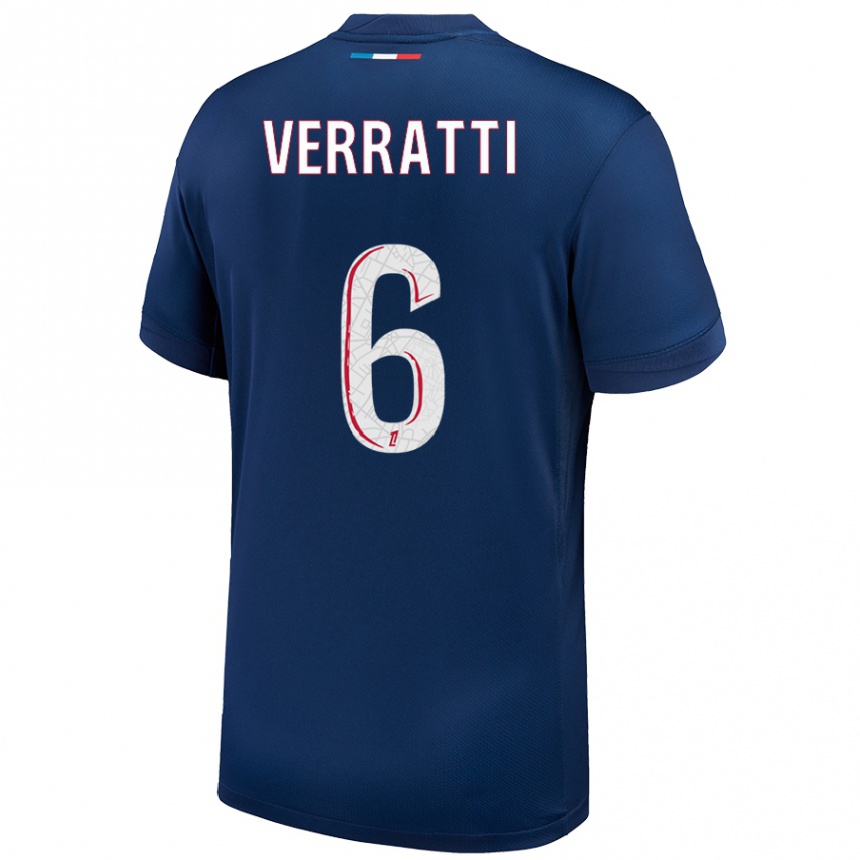 Kids Football Marco Verratti #6 Navy Blue White Home Jersey 2024/25 T-Shirt Australia