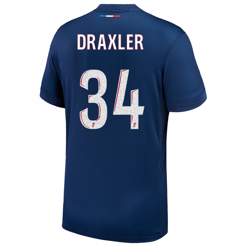 Kids Football Julian Draxler #34 Navy Blue White Home Jersey 2024/25 T-Shirt Australia