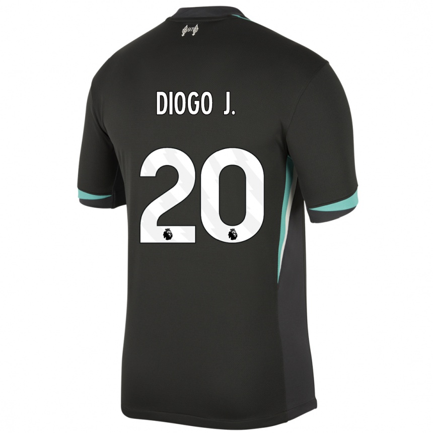 Kids Football Diogo Jota #20 Black Anthracite White Away Jersey 2024/25 T-Shirt Australia