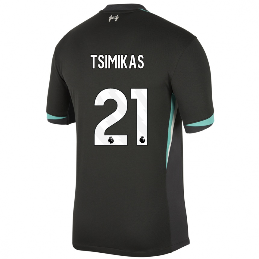 Kids Football Konstantinos Tsimikas #21 Black Anthracite White Away Jersey 2024/25 T-Shirt Australia