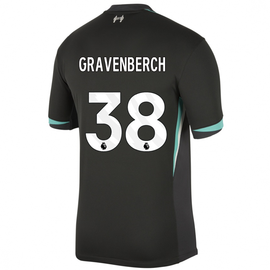 Kids Football Ryan Gravenberch #38 Black Anthracite White Away Jersey 2024/25 T-Shirt Australia