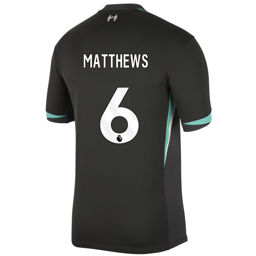 Kids Football Jasmine Matthews #6 Black Anthracite White Away Jersey 2024/25 T-Shirt Australia