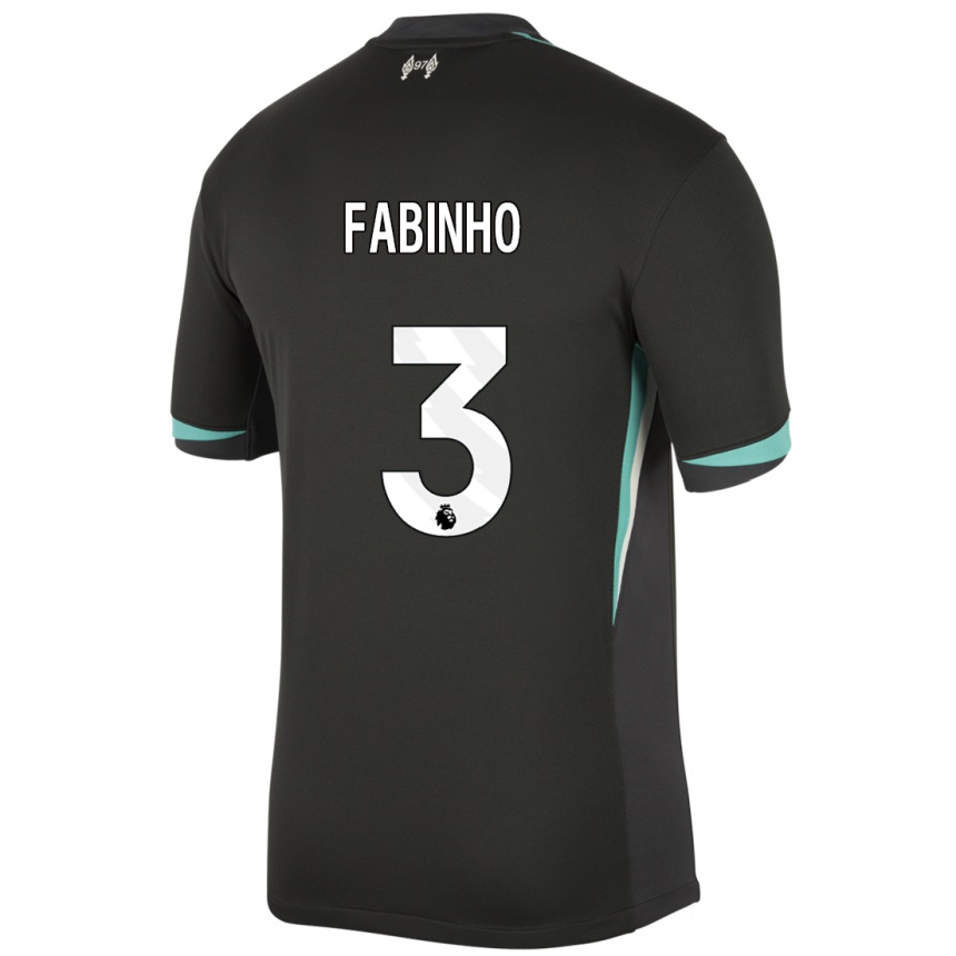 Kids Football Fabinho #3 Black Anthracite White Away Jersey 2024/25 T-Shirt Australia