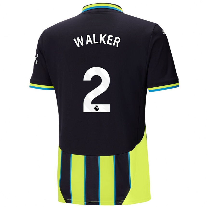 Kids Football Kyle Walker #2 Blue Yellow Away Jersey 2024/25 T-Shirt Australia