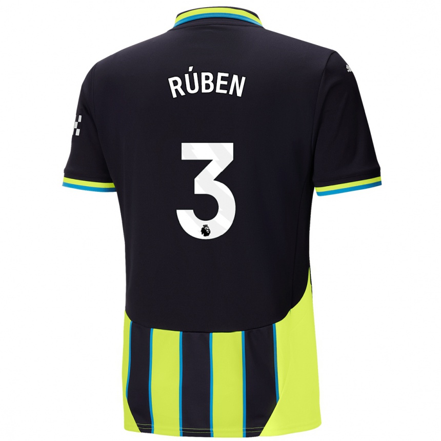 Kids Football Ruben Dias #3 Blue Yellow Away Jersey 2024/25 T-Shirt Australia