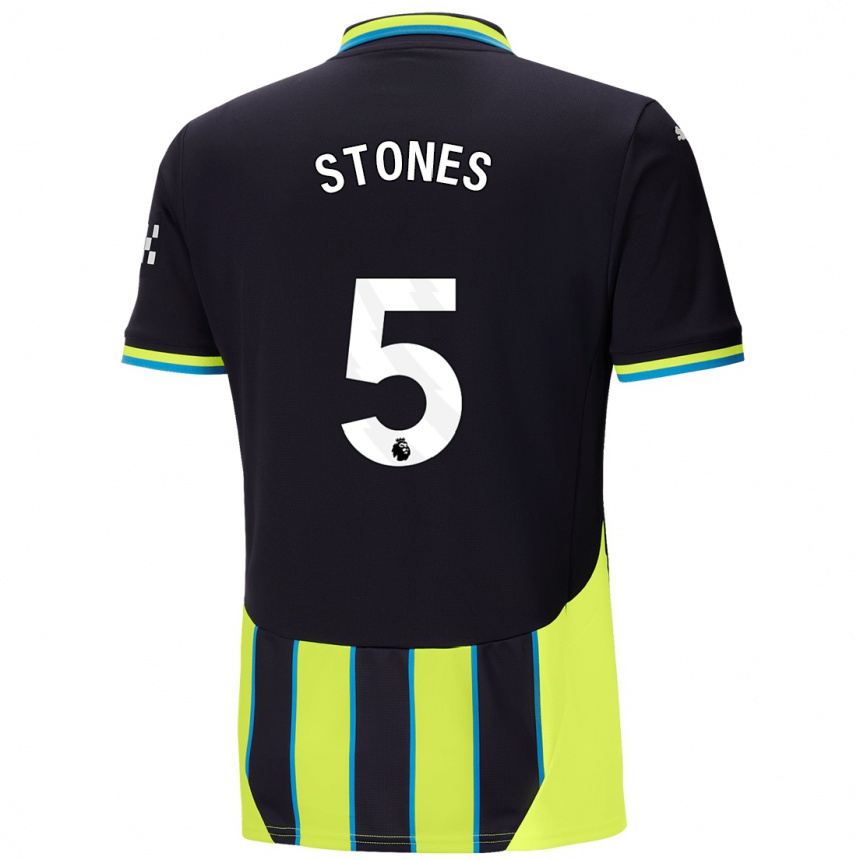 Kids Football John Stones #5 Blue Yellow Away Jersey 2024/25 T-Shirt Australia