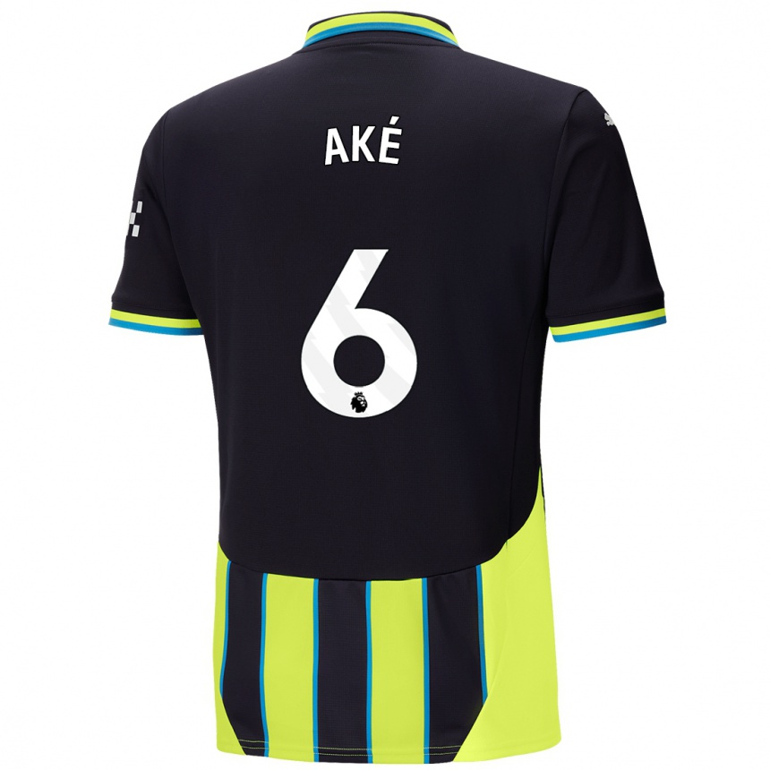 Kids Football Nathan Ake #6 Blue Yellow Away Jersey 2024/25 T-Shirt Australia