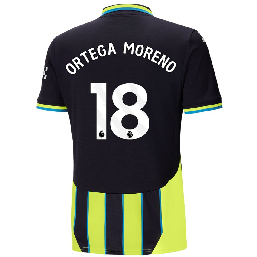 Kids Football Stefan Ortega Moreno #18 Blue Yellow Away Jersey 2024/25 T-Shirt Australia