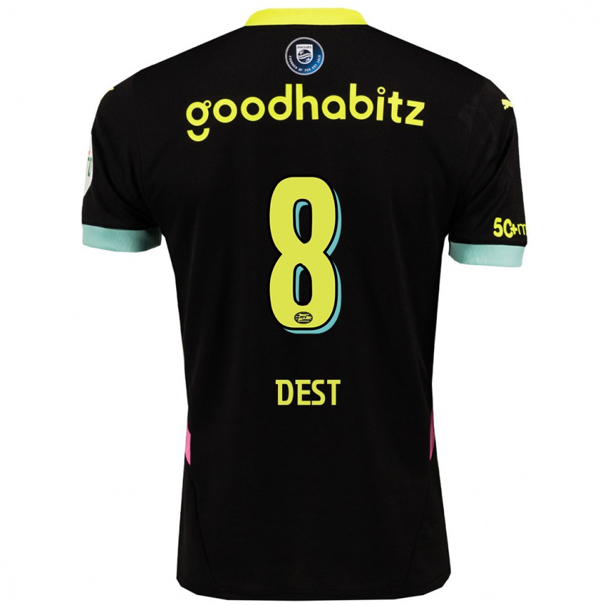 Kids Football Sergino Dest #8 Black Yellow Away Jersey 2024/25 T-Shirt Australia