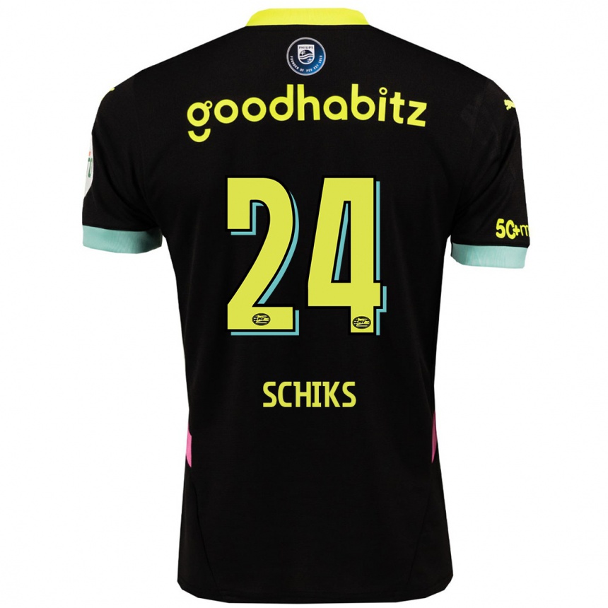 Kids Football Niek Schiks #24 Black Yellow Away Jersey 2024/25 T-Shirt Australia