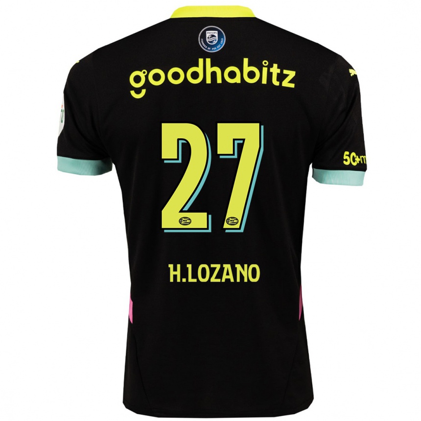 Kids Football Hirving Lozano #27 Black Yellow Away Jersey 2024/25 T-Shirt Australia