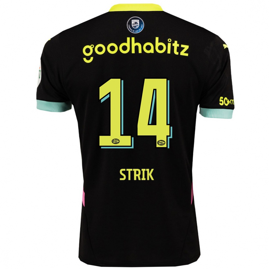 Kids Football Laura Strik #14 Black Yellow Away Jersey 2024/25 T-Shirt Australia