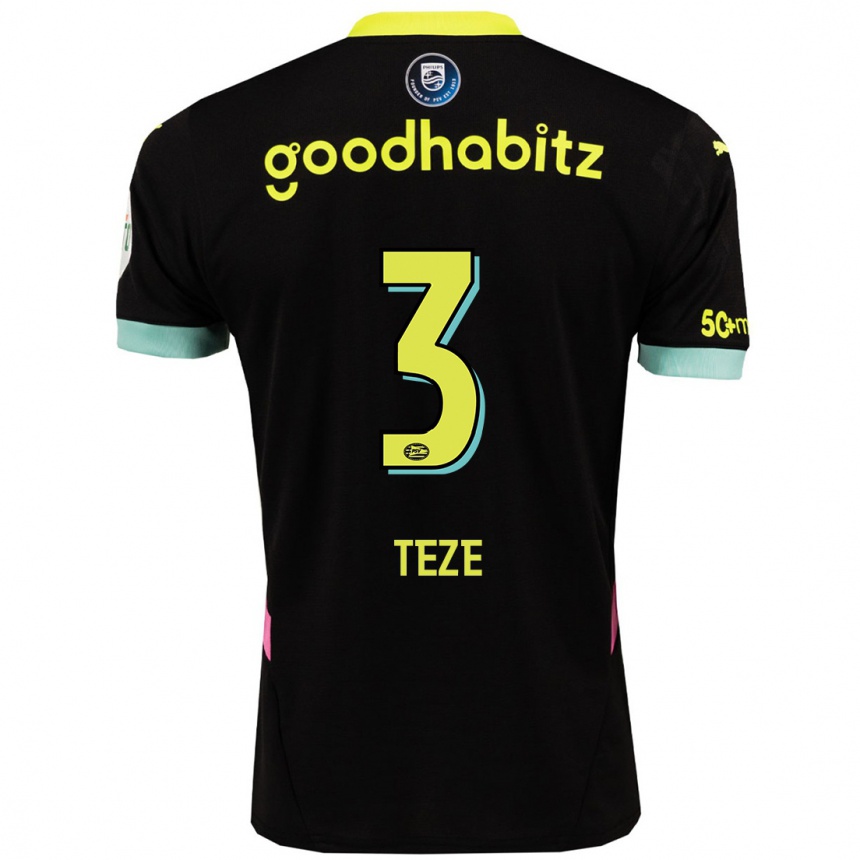 Kids Football Jordan Teze #3 Black Yellow Away Jersey 2024/25 T-Shirt Australia