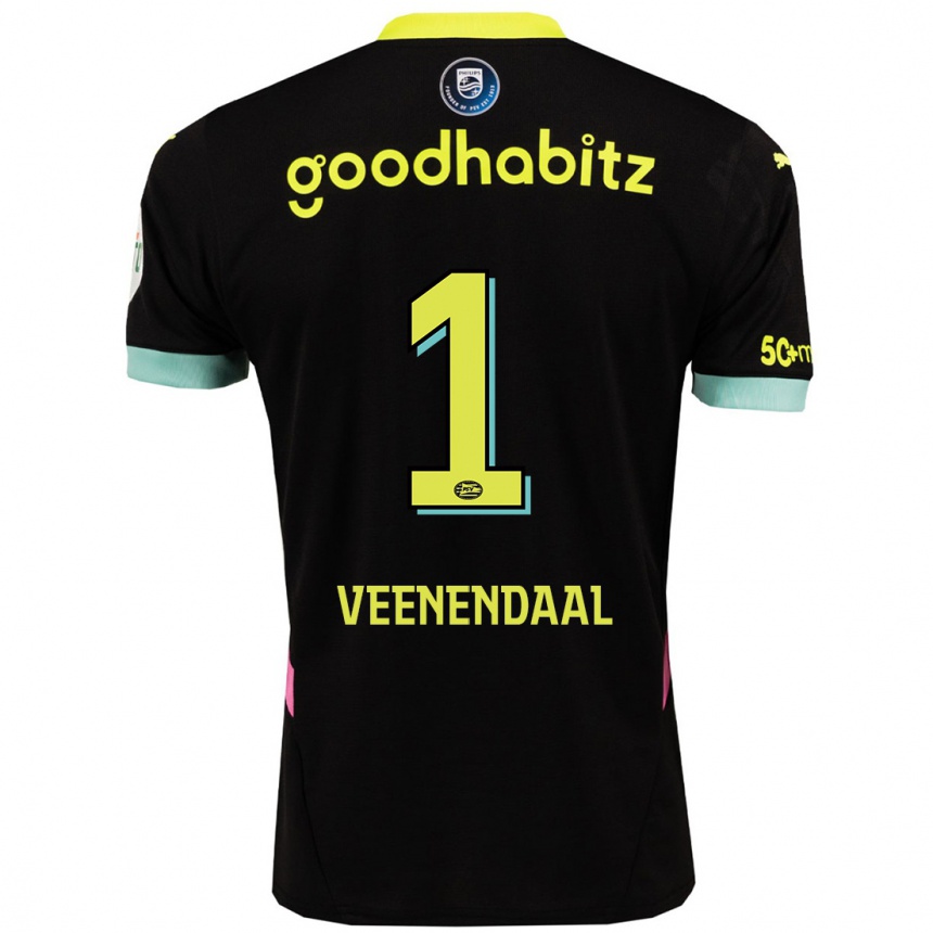 Kids Football Sari Van Veenendaal #1 Black Yellow Away Jersey 2024/25 T-Shirt Australia