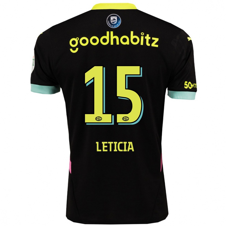 Kids Football Brazil Bra Leticia #15 Black Yellow Away Jersey 2024/25 T-Shirt Australia