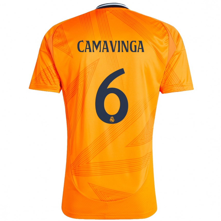 Kids Football Eduardo Camavinga #6 Orange Away Jersey 2024/25 T-Shirt Australia