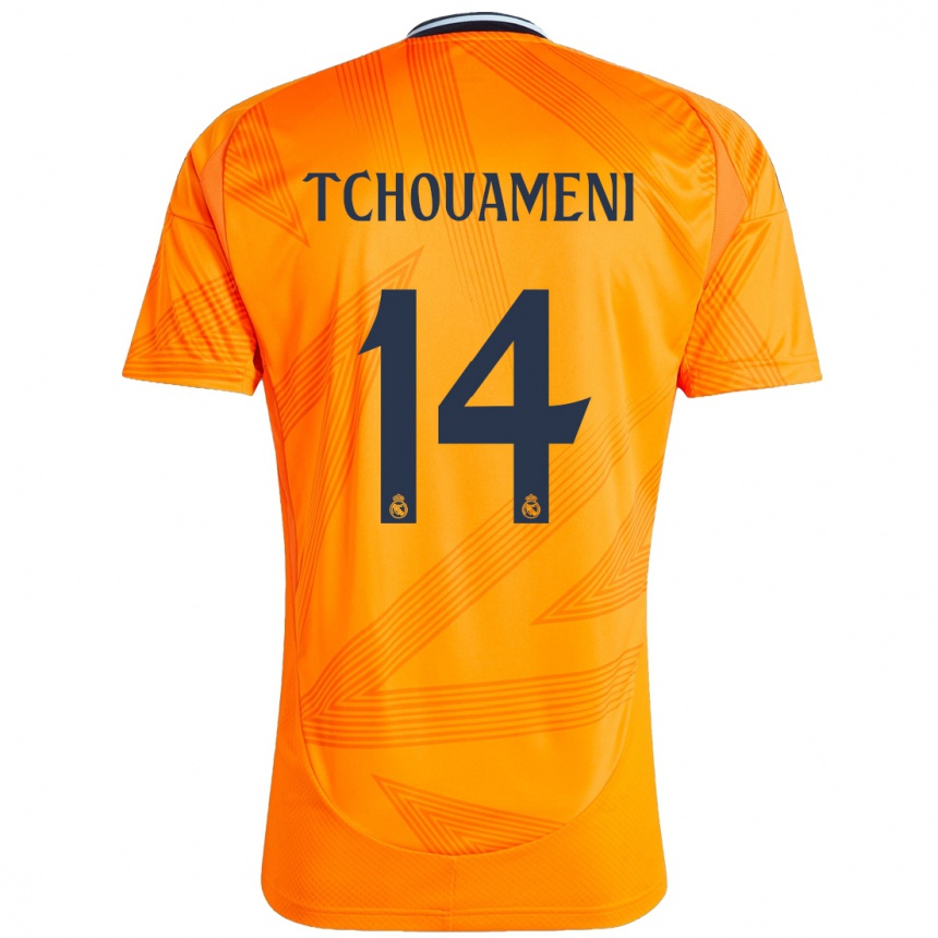 Kids Football Aurelien Tchouameni #14 Orange Away Jersey 2024/25 T-Shirt Australia