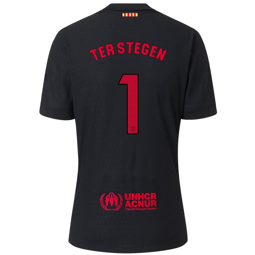 Kids Football Marc-Andre Ter Stegen #1 Black Red Away Jersey 2024/25 T-Shirt Australia