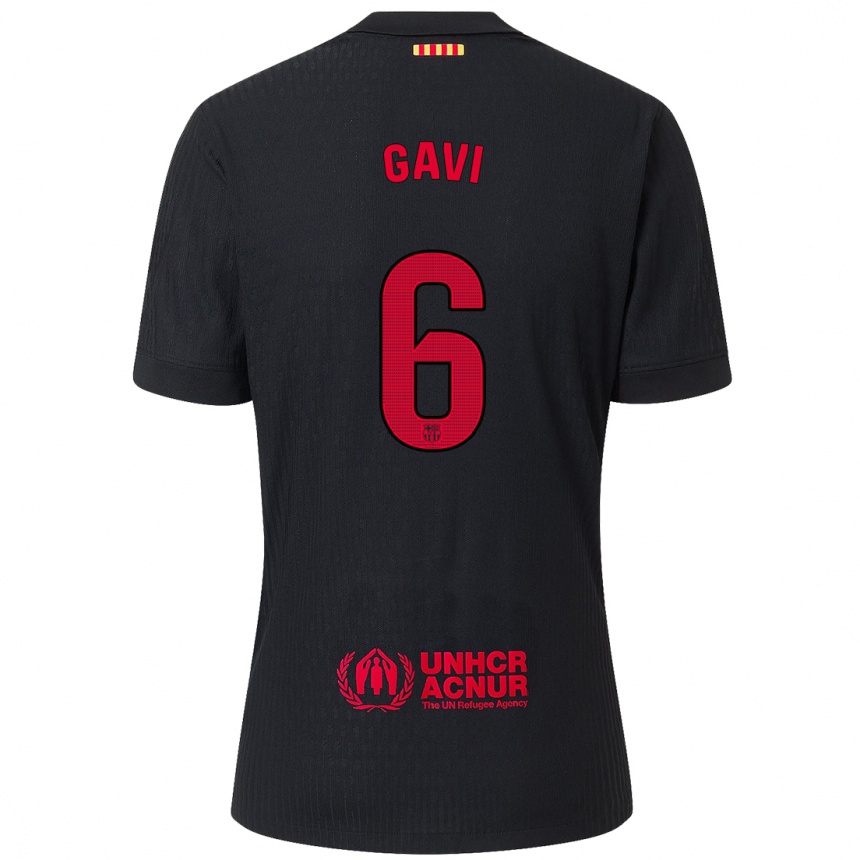 Kids Football Gavi #6 Black Red Away Jersey 2024/25 T-Shirt Australia