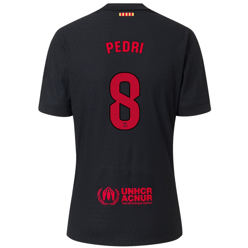 Kids Football Pedri #8 Black Red Away Jersey 2024/25 T-Shirt Australia