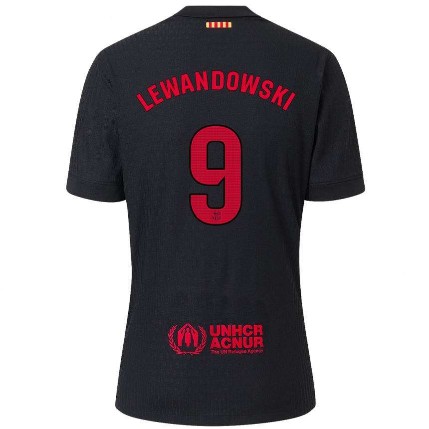 Kids Football Robert Lewandowski #9 Black Red Away Jersey 2024/25 T-Shirt Australia