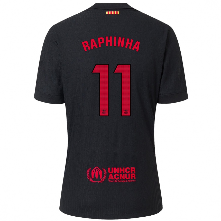 Kids Football Raphinha #11 Black Red Away Jersey 2024/25 T-Shirt Australia