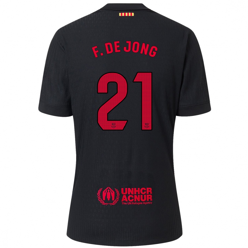 Kids Football Frenkie De Jong #21 Black Red Away Jersey 2024/25 T-Shirt Australia