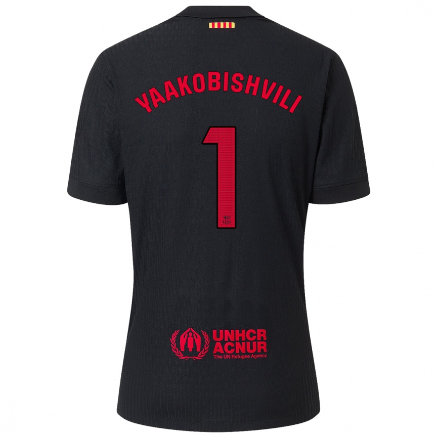 Kids Football Áron Yaakobishvili #1 Black Red Away Jersey 2024/25 T-Shirt Australia