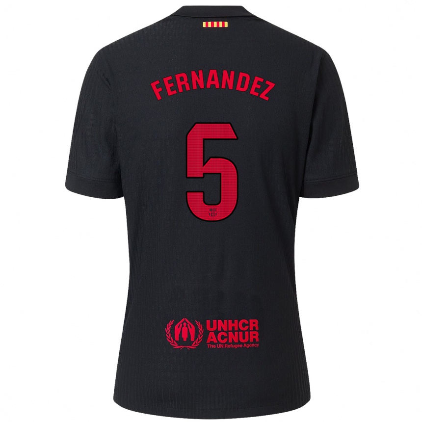 Kids Football Jana Fernández #5 Black Red Away Jersey 2024/25 T-Shirt Australia