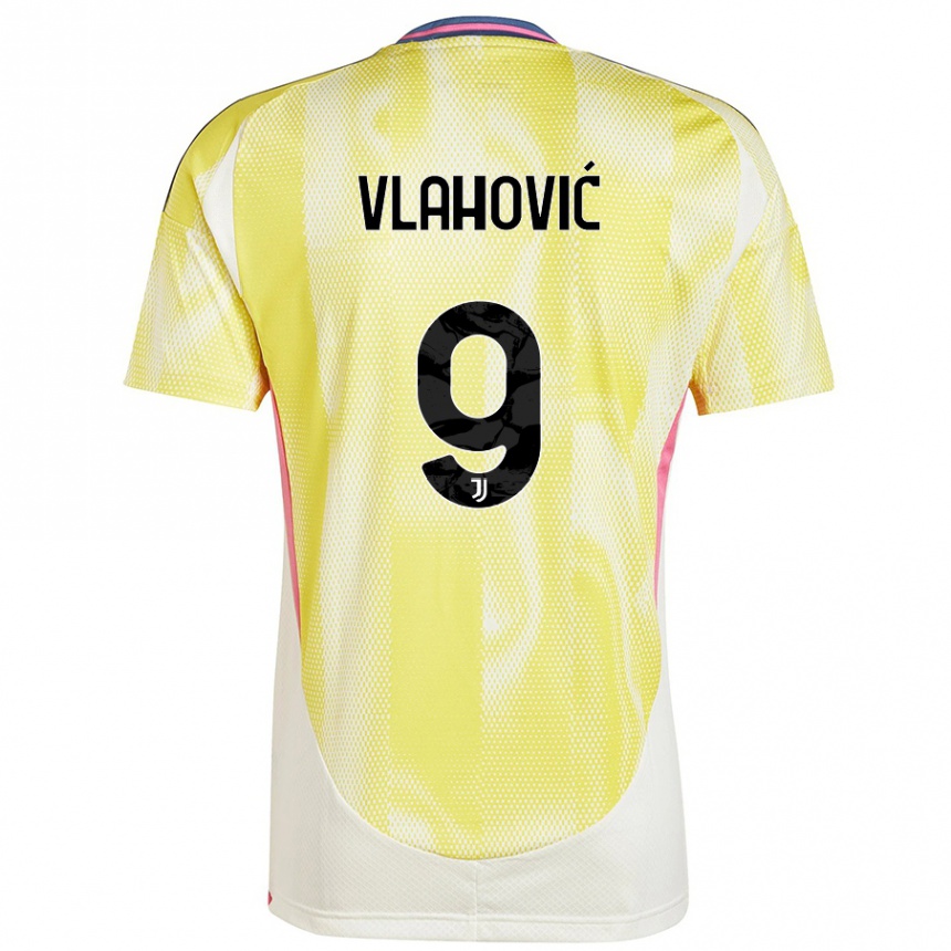 Kids Football Dusan Vlahovic #9 Solar Yellow Away Jersey 2024/25 T-Shirt Australia