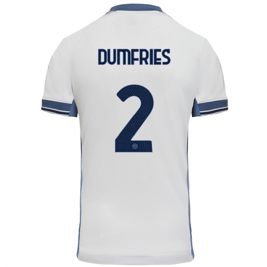 Kids Football Denzel Dumfries #2 White Grey Away Jersey 2024/25 T-Shirt Australia