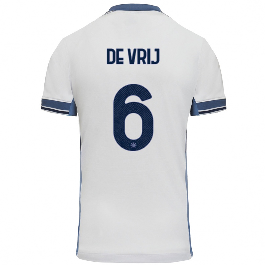 Kids Football Stefan De Vrij #6 White Grey Away Jersey 2024/25 T-Shirt Australia