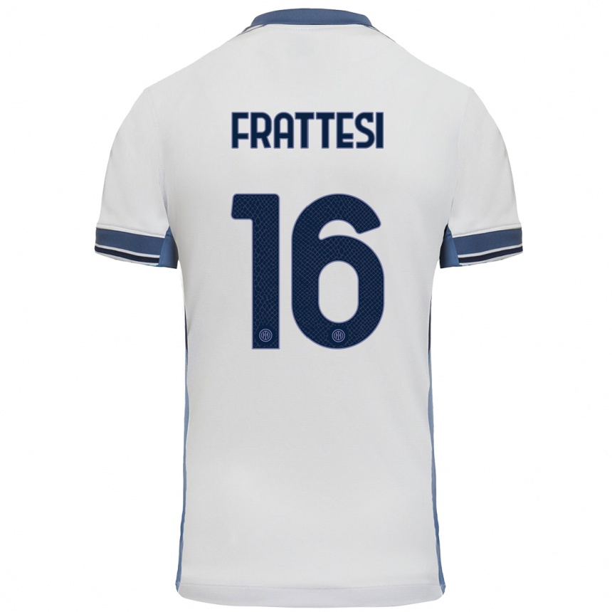 Kids Football Davide Frattesi #16 White Grey Away Jersey 2024/25 T-Shirt Australia