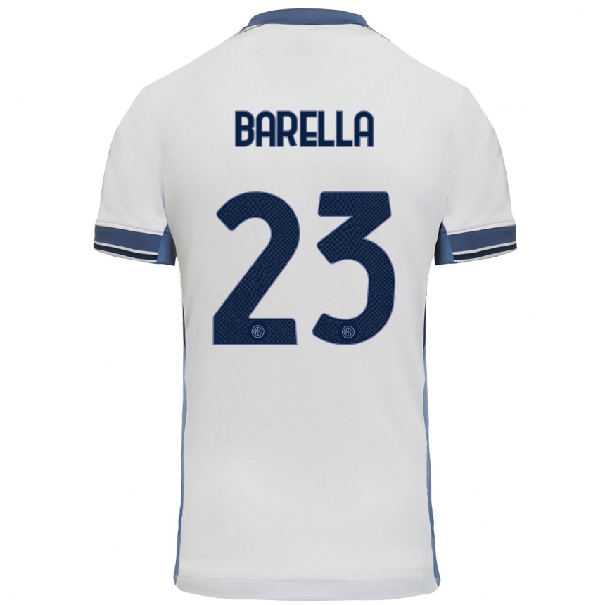 Kids Football Nicolo Barella #23 White Grey Away Jersey 2024/25 T-Shirt Australia