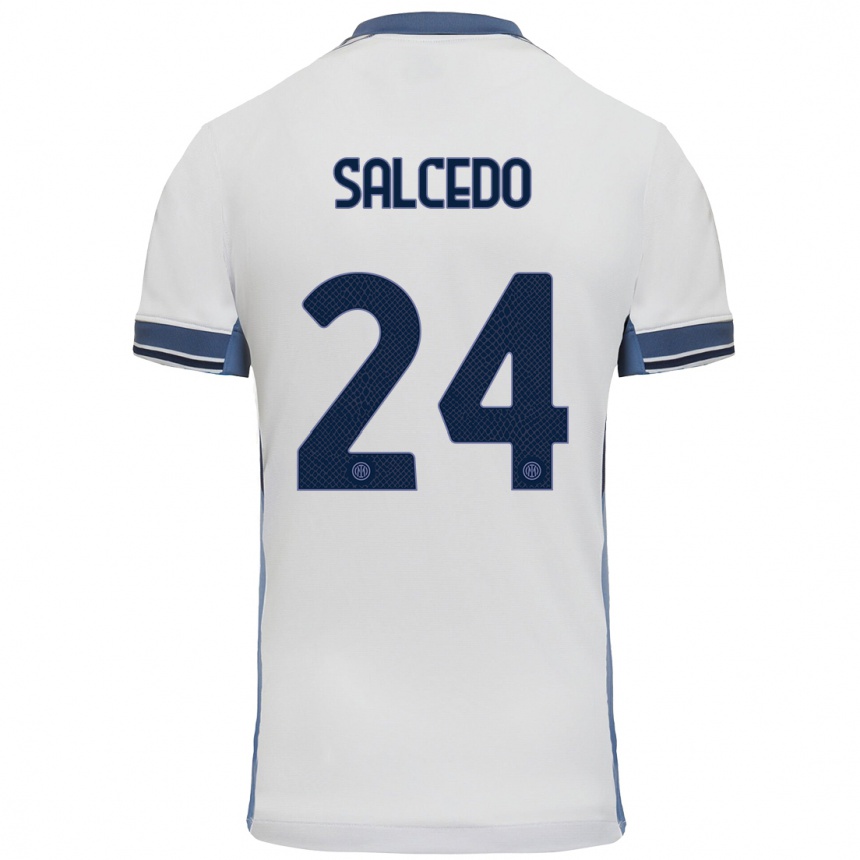 Kids Football Eddie Salcedo #24 White Grey Away Jersey 2024/25 T-Shirt Australia