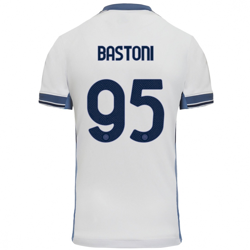 Kids Football Alessandro Bastoni #95 White Grey Away Jersey 2024/25 T-Shirt Australia