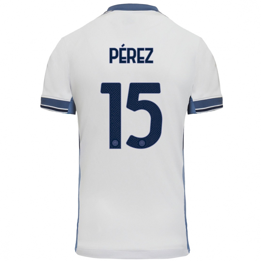 Kids Football Álex Pérez #15 White Grey Away Jersey 2024/25 T-Shirt Australia