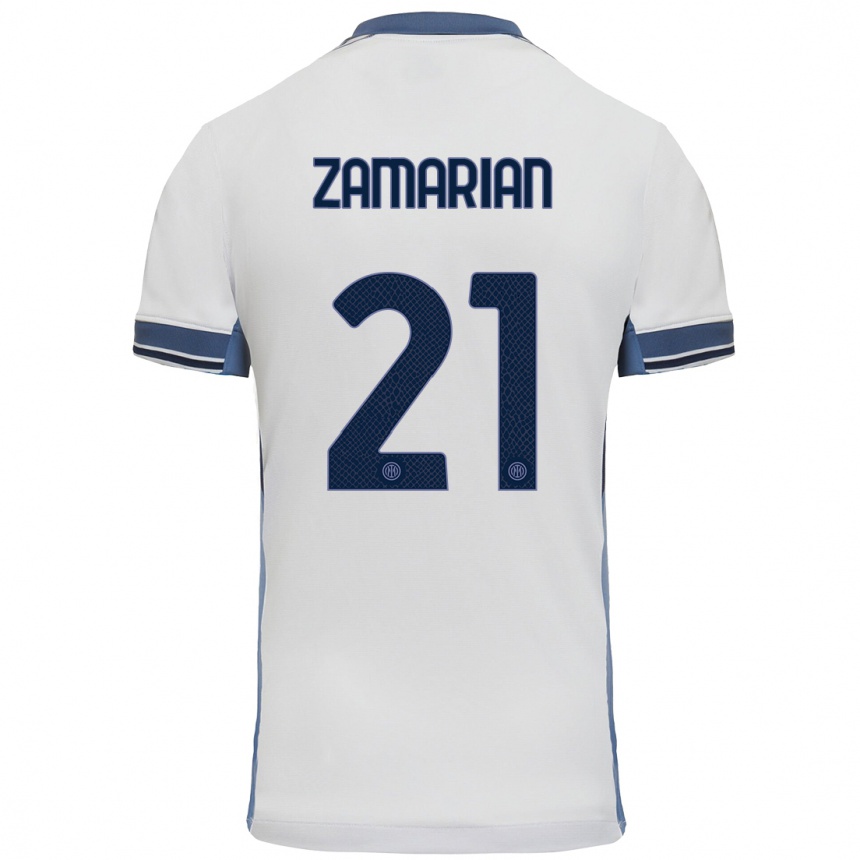 Kids Football Matteo Zamarian #21 White Grey Away Jersey 2024/25 T-Shirt Australia