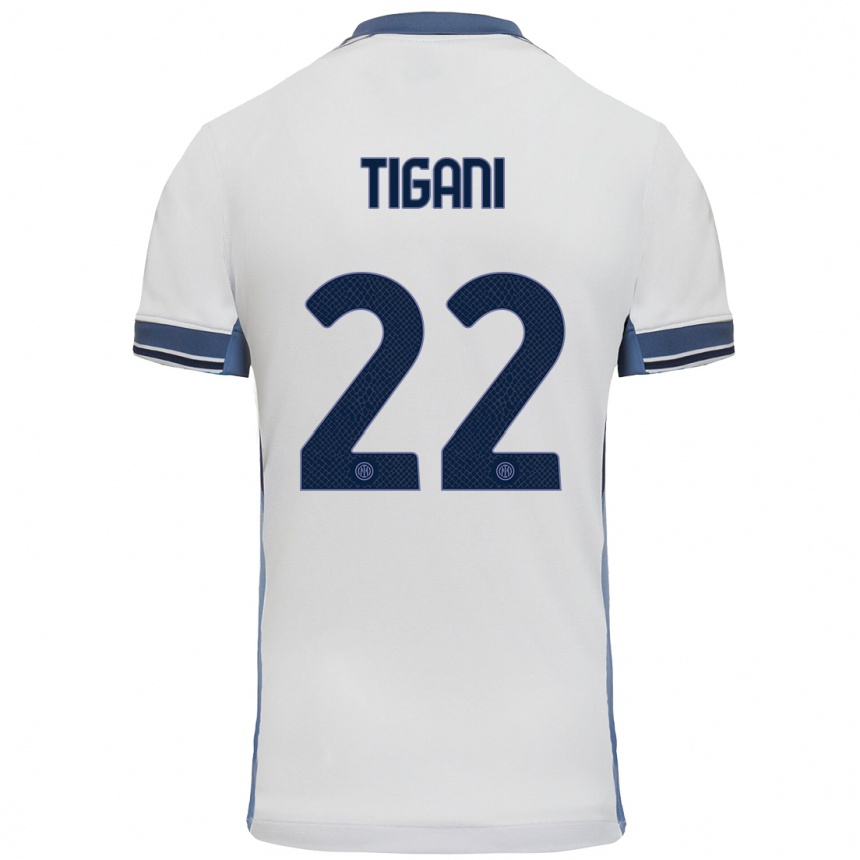 Kids Football Edoardo Tigani #22 White Grey Away Jersey 2024/25 T-Shirt Australia